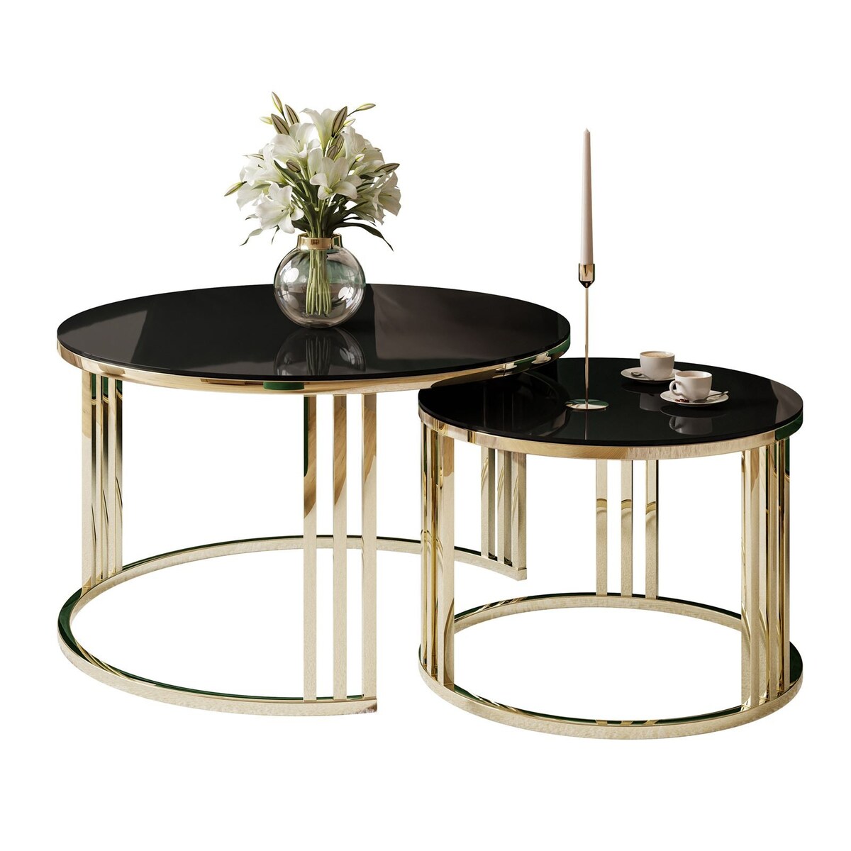 Stolik LORI 2w1 złoty chrom czarne szkło