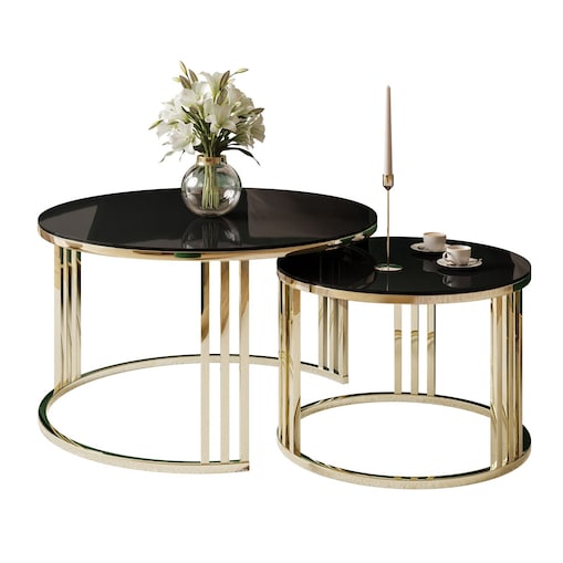 Stolik LORI 2w1 złoty chrom czarne szkło