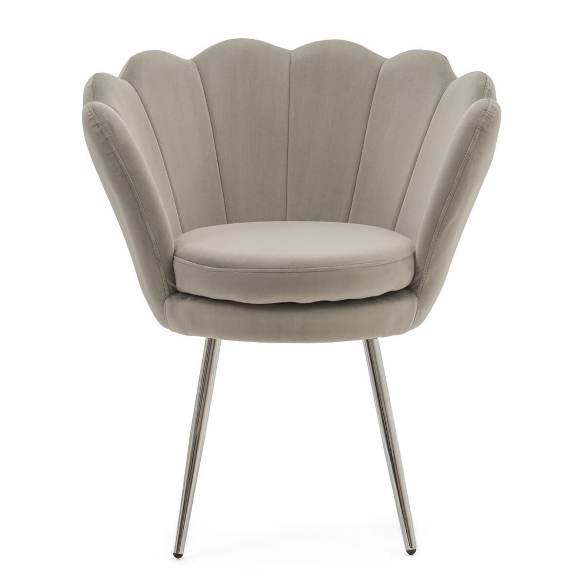 KRZESŁO TAPICEROWANE WELUROWE KOLOR SZARY SHELL NOGI CHROME STYL GLAMOUR