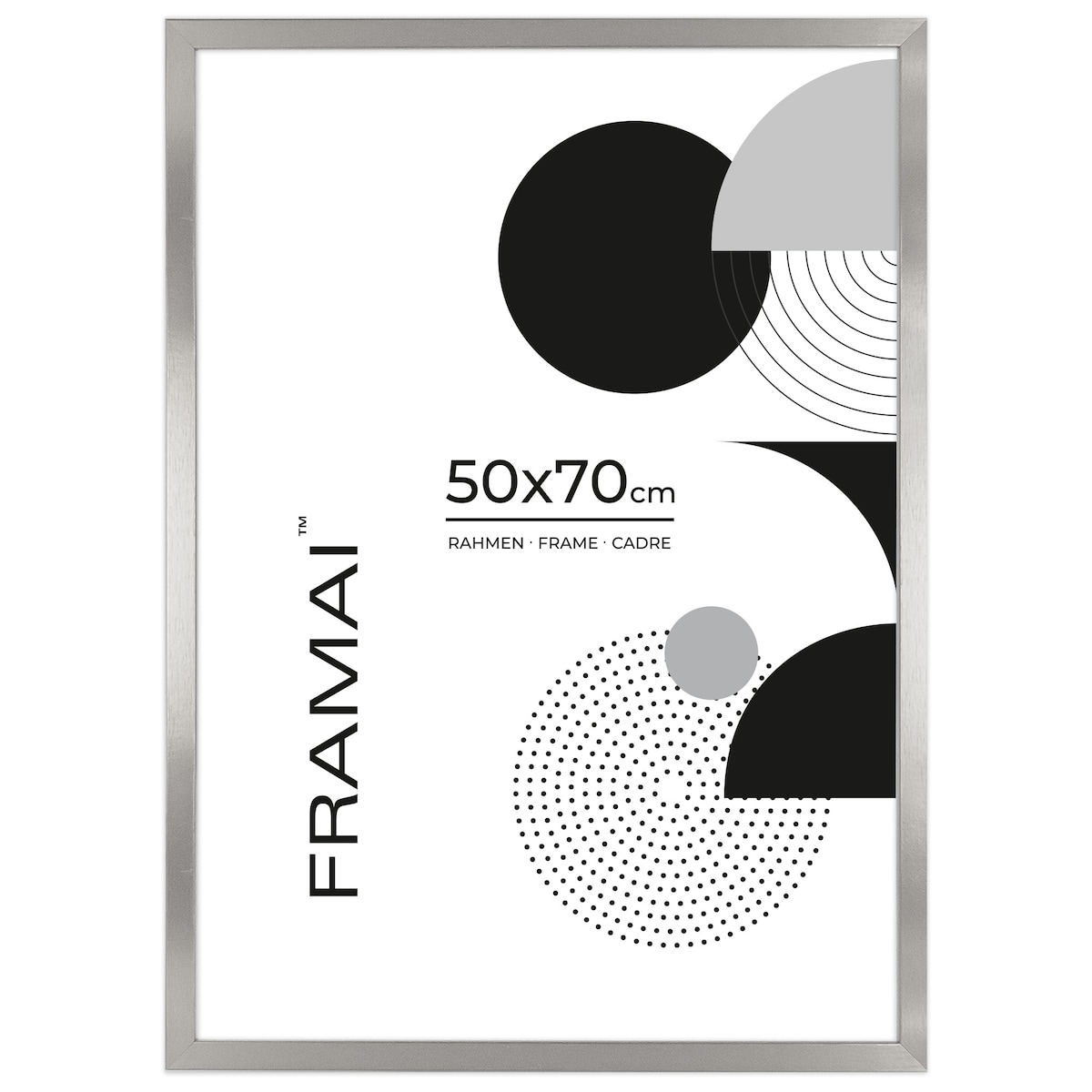 Ramka na zdjęcia 50x70 cm srebrna rama MDF z plexi do powieszenia pion poziom klasyczna ramka FRAMAI