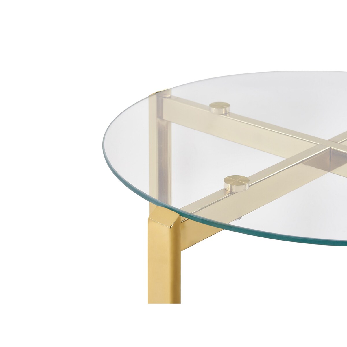 Stolik pomocniczy szklany jasne drewno ze złotym LOVELL