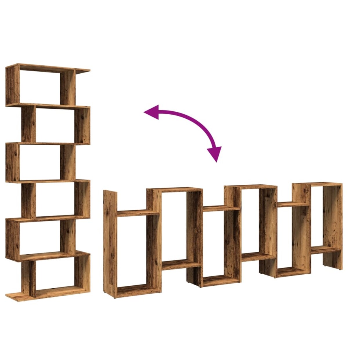 vidaXL Regał przegroda, 6 poziomów, stary dąb, 70x24x193 cm