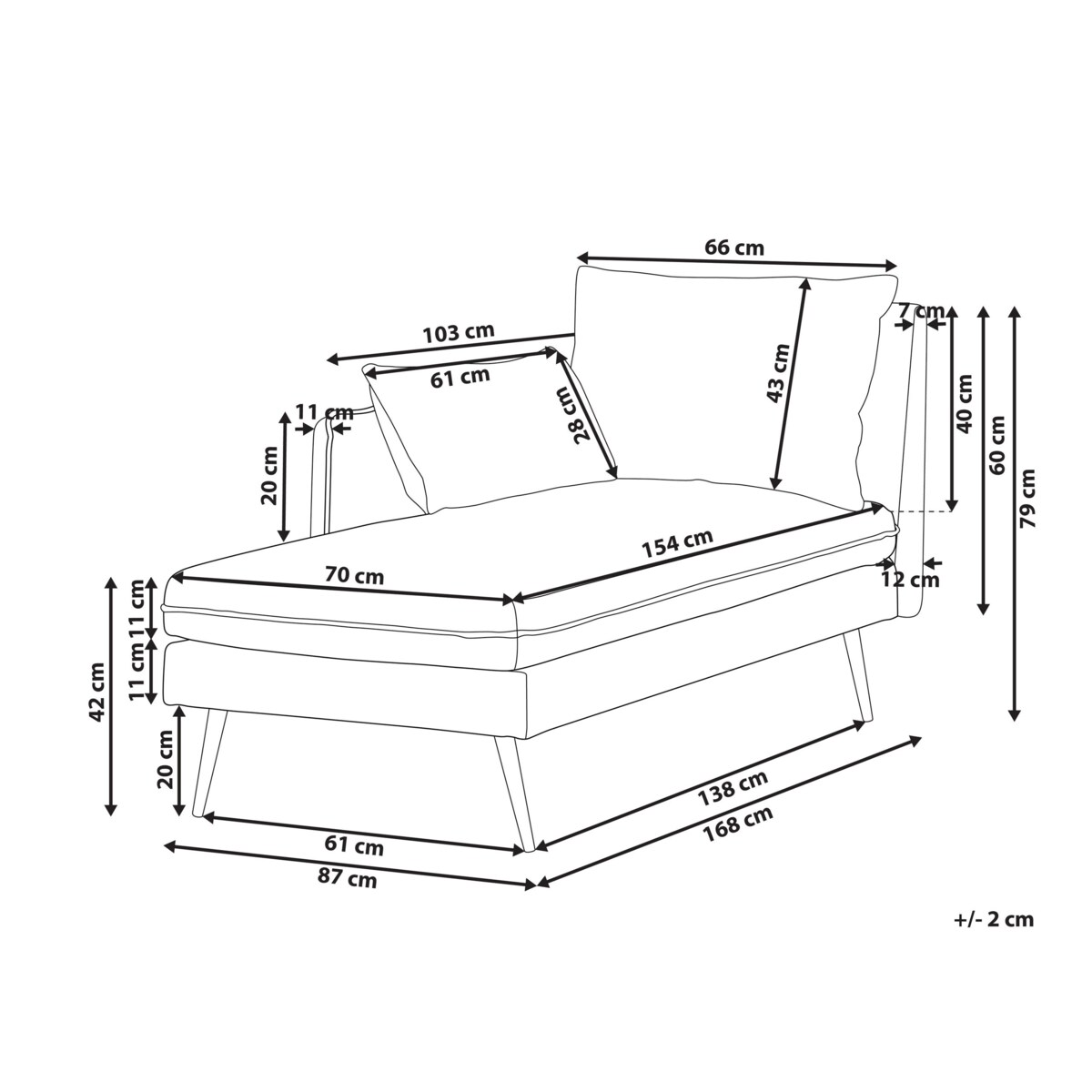 Szezlong prawostronny YERRES Błękitny
