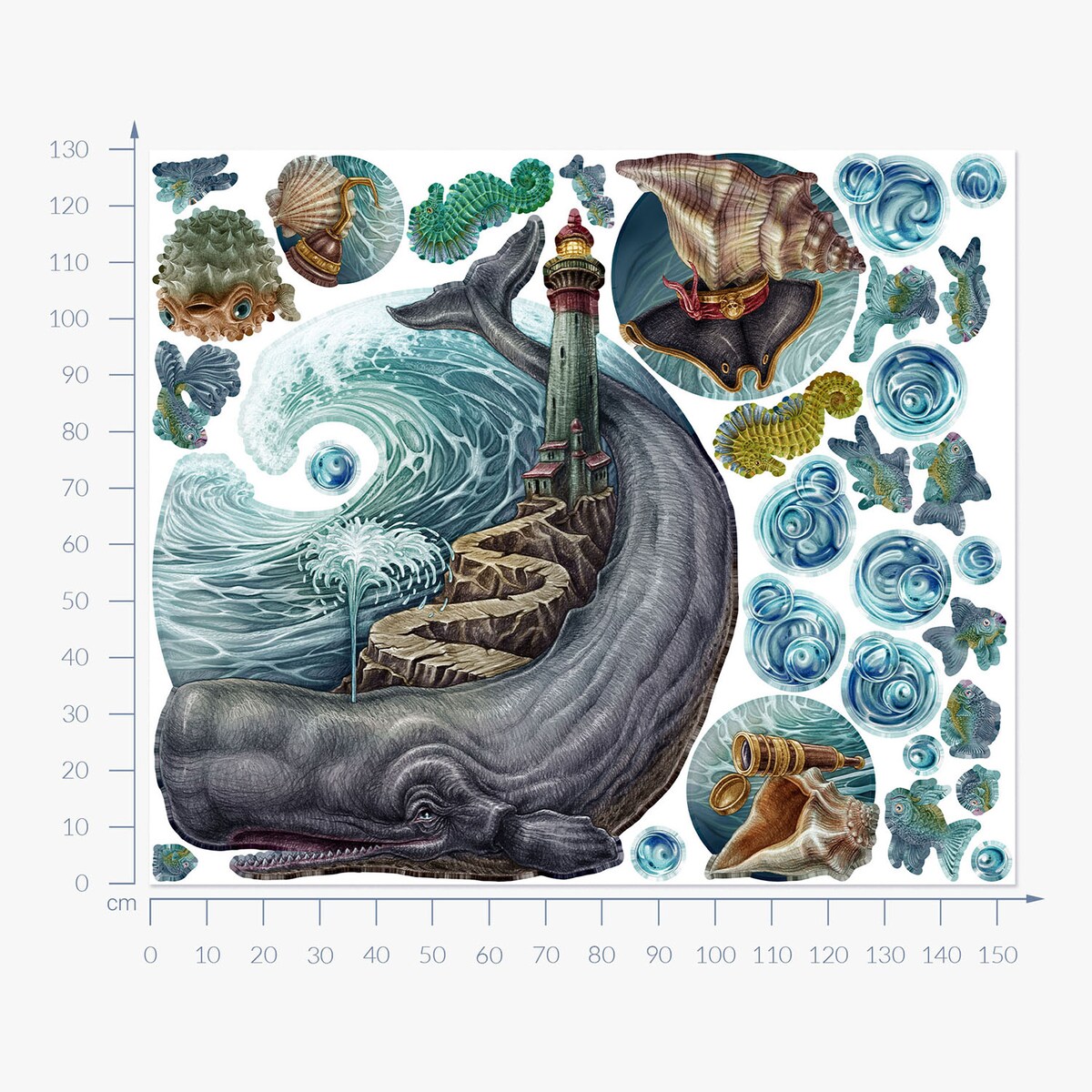 Zestaw naklejek na ścianę, Rysunkowe zwierzęta, 130cm