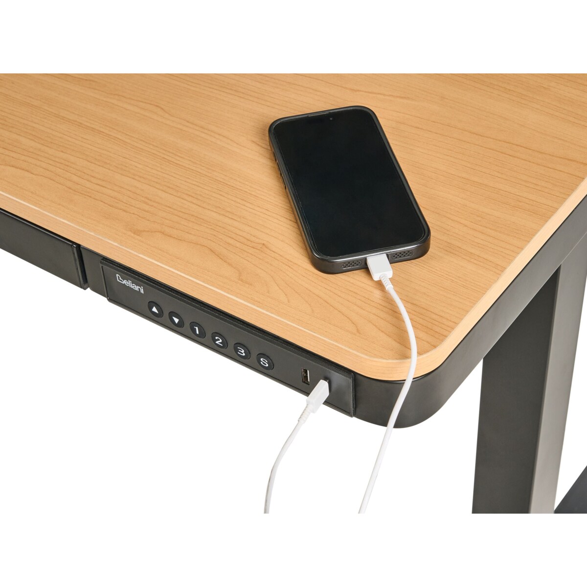 Biurko regulowane elektrycznie PENLY Czarny/ jasny brąz 120 cm 60 cm Z portem USB