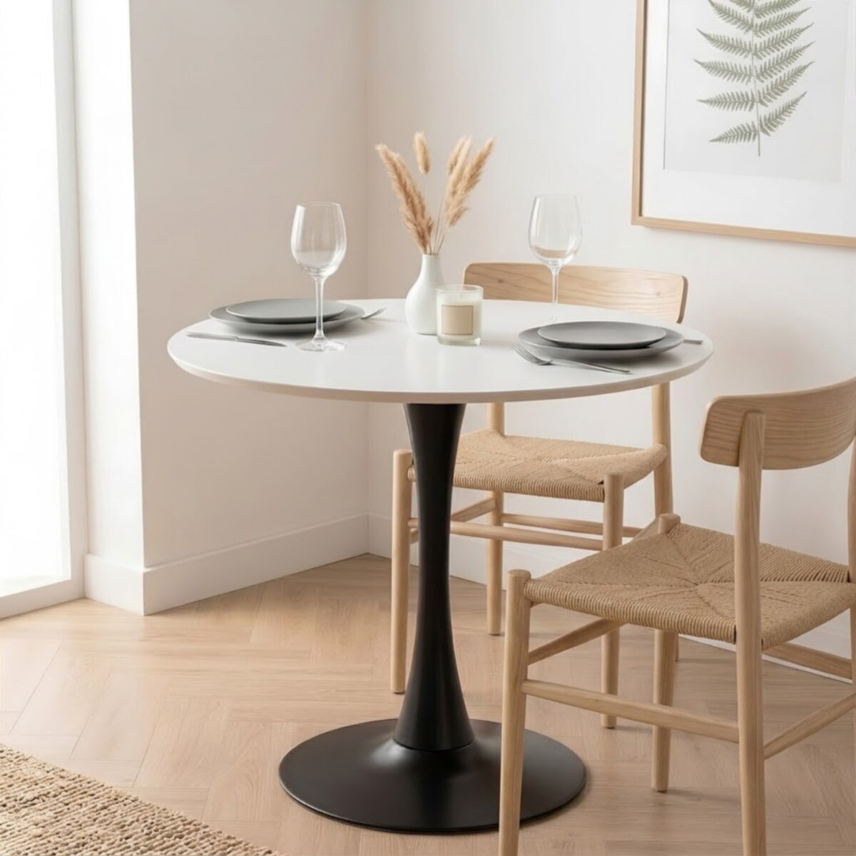 Stół okrągły 80cm biały blat nowoczesny minimalistyczny
