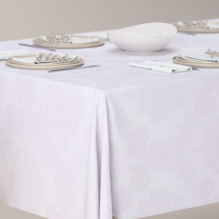 Obrus prostokątny 130 x 130 cm liście akantu na białym tle