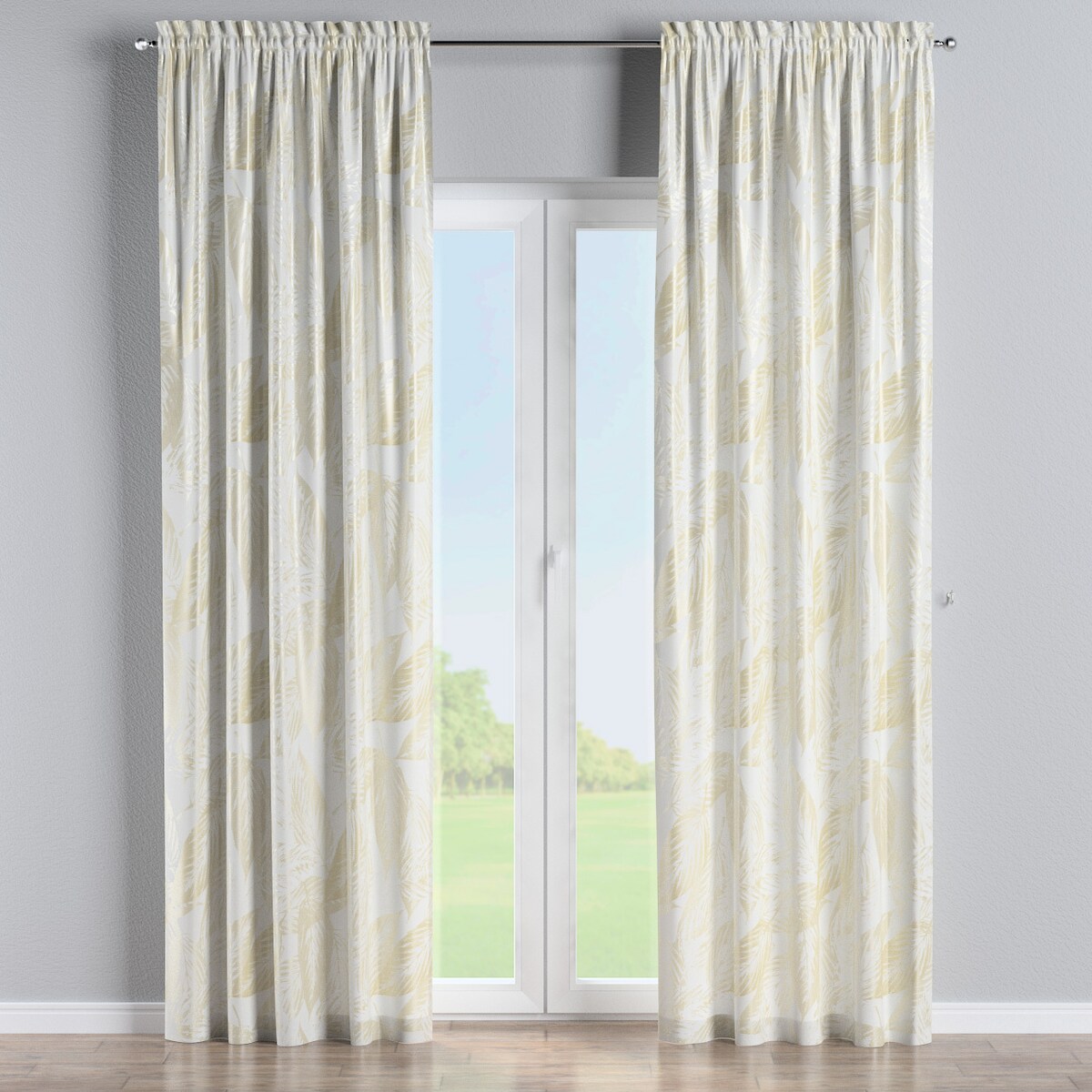 Zasłona na kanale z grzywką 1 szt. 130x260 ecru liście