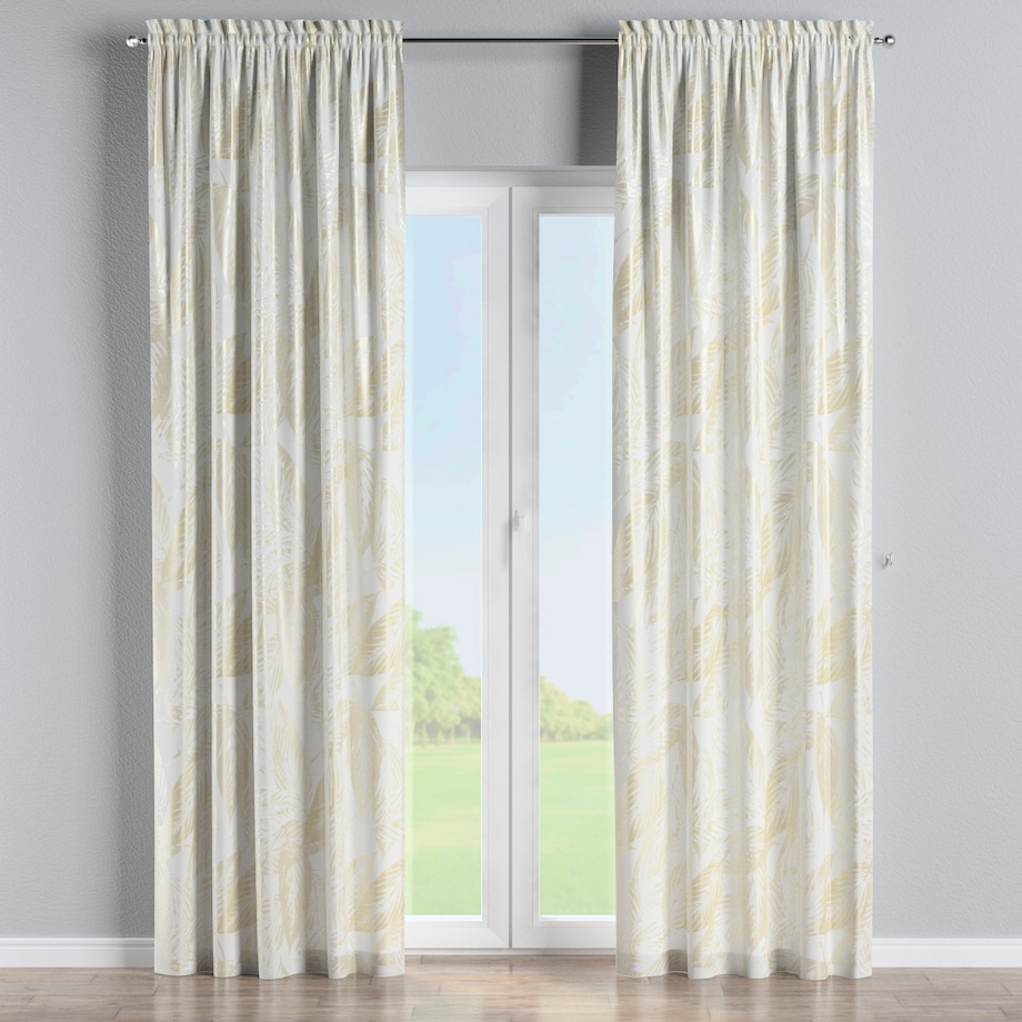 Zasłona na kanale z grzywką 1 szt. 130x260 ecru liście