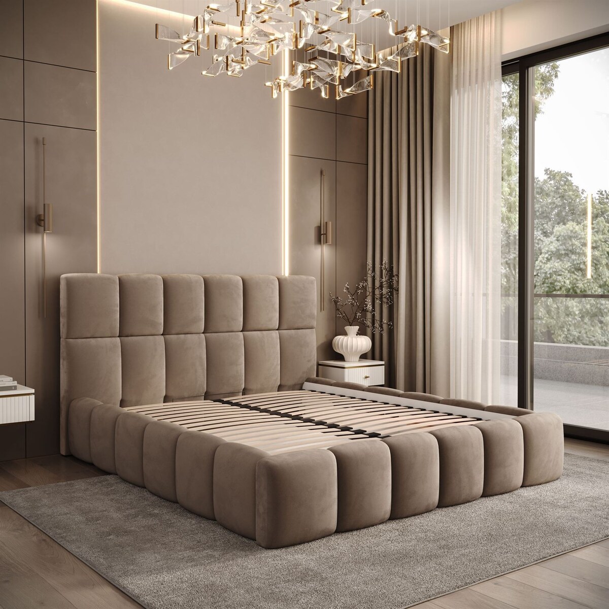 Łóżko tapicerowane VENEZIA, pojemnik na pościel, stelaż 34, 160x200, Royal Velvet 176