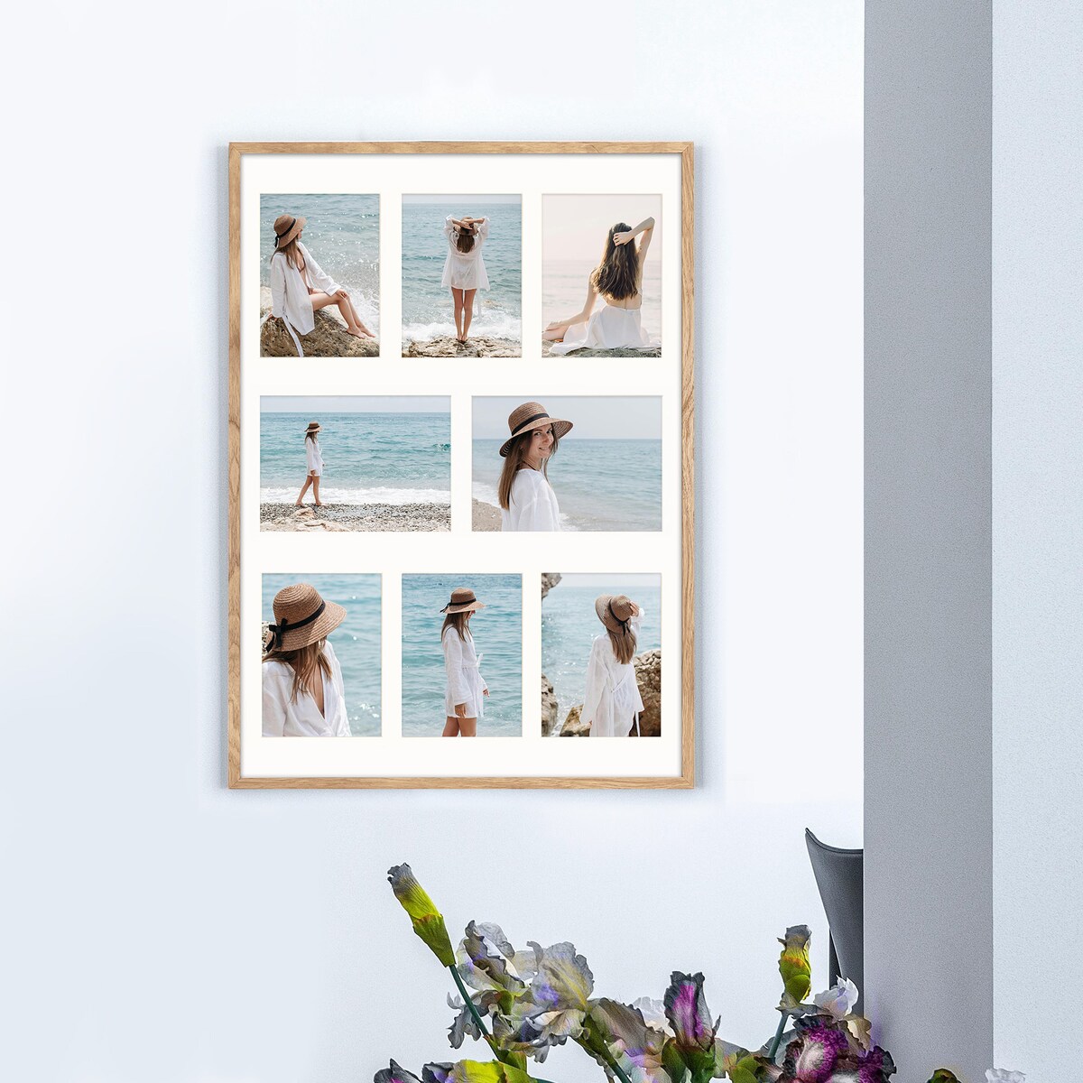 Ramka na zdjęcia 8 zdjęć 13x18 i 15x21 cm rama kolor dębowy foto galeria 50x70 cm FRAMAI®