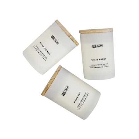3 świece zapachowe sojowe biały bursztyn/ biała herbata/ biały jaśmin SIMPLICITY