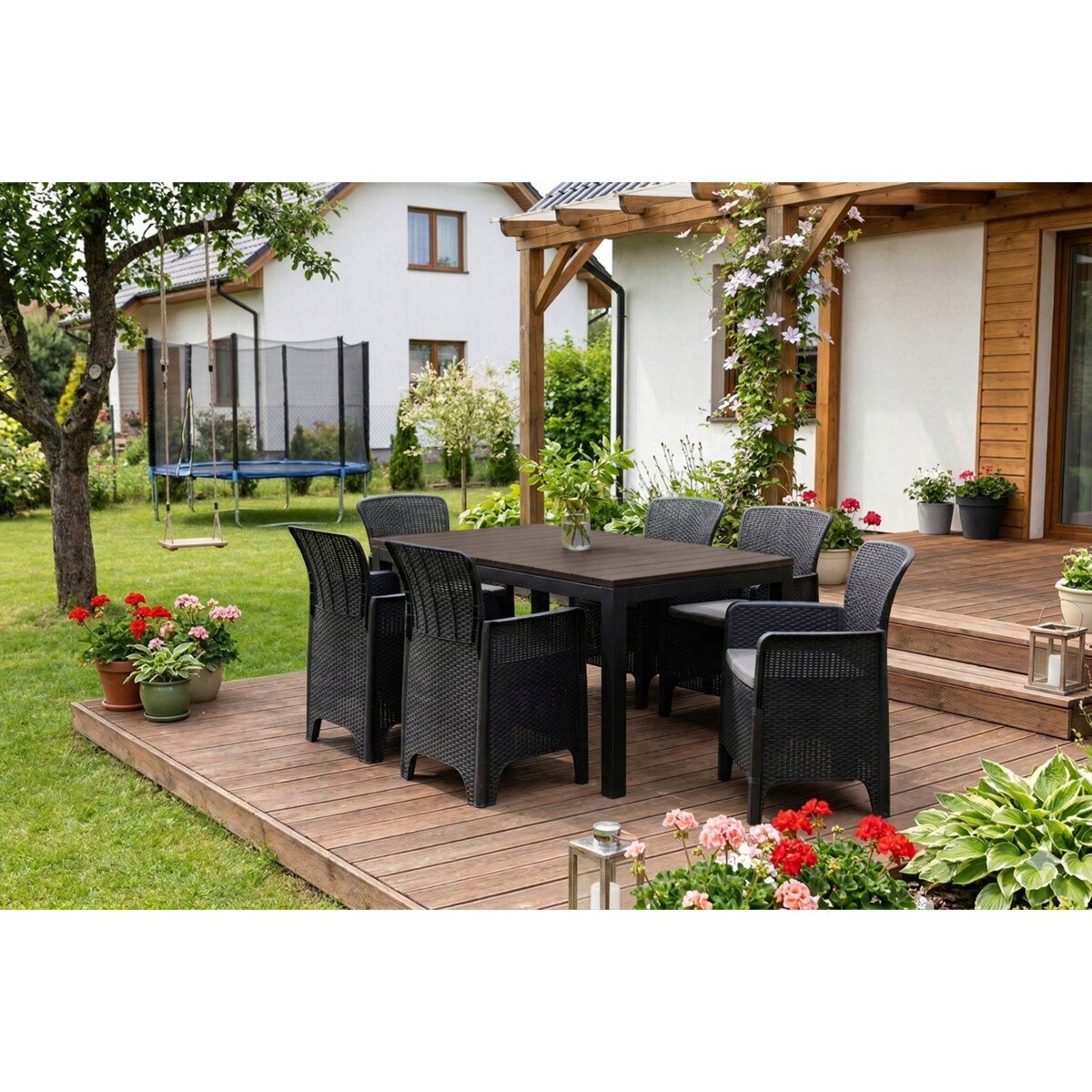 Zestaw Mebli Ogrodowych Na Taras Ogród Technorattan Czarny Popiel