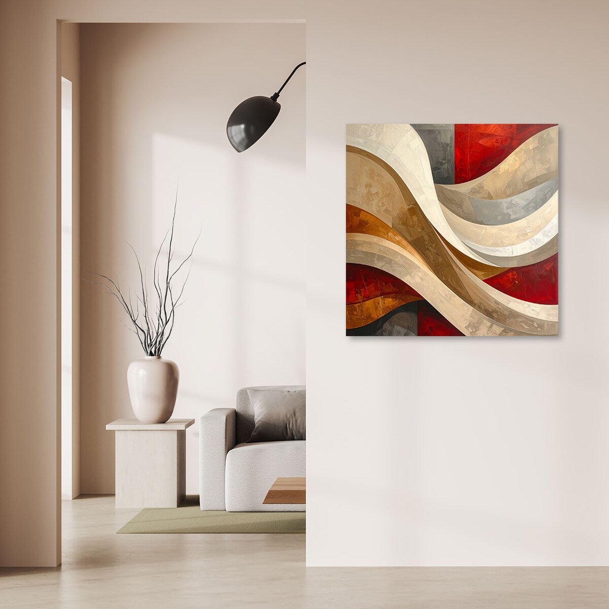 Obraz do salonu sypialni biura loftu, Abstrakcja linie tekstury beżowy czerwony