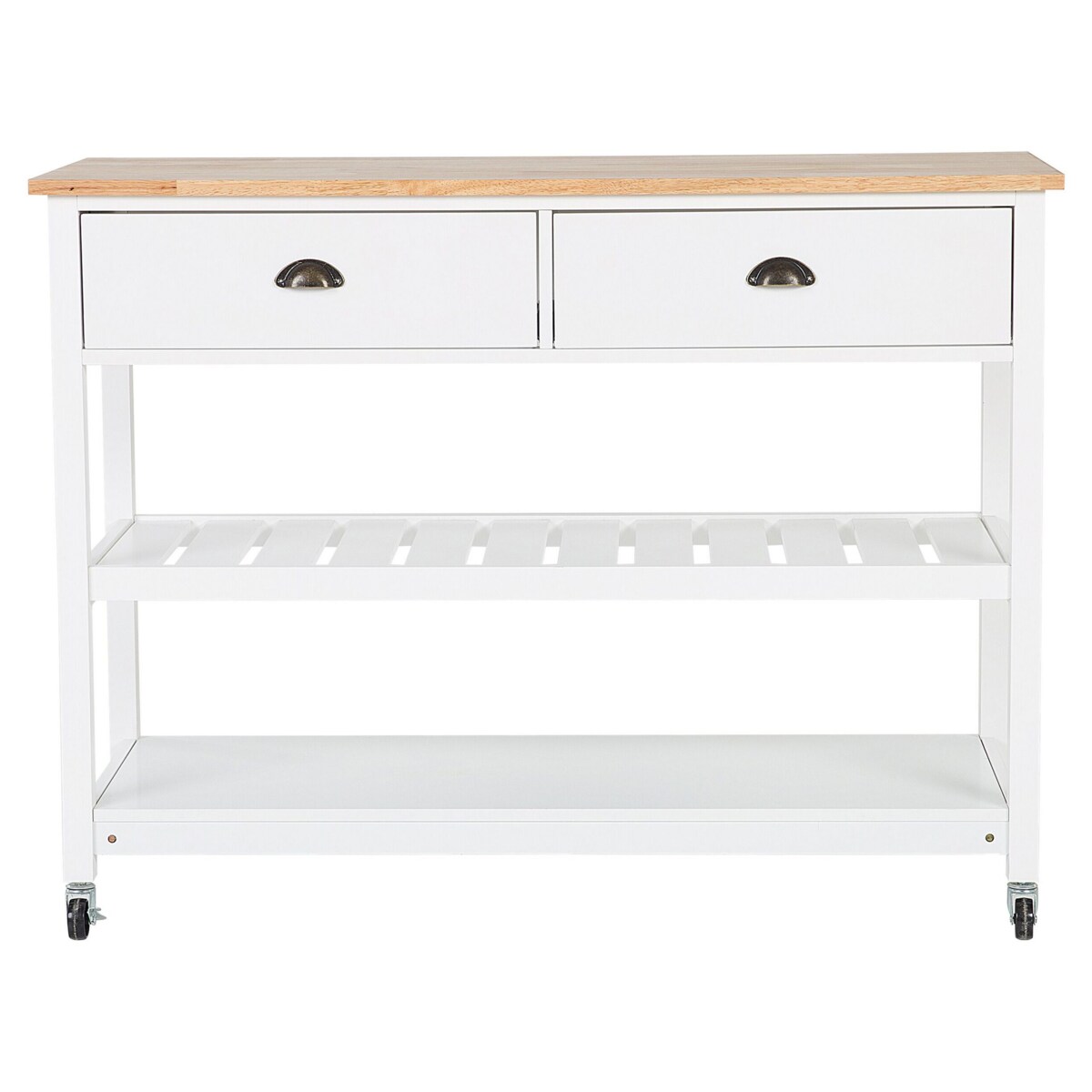 Drewniany wózek kuchenny 2 szuflady biały NAVARINO