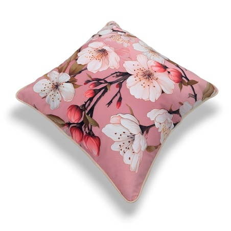 Różowa poduszka dekoracyjna w kwiaty wiśni 45x45 Floral Vintage
