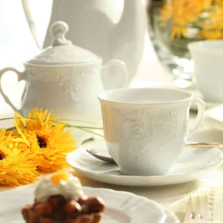 Zestaw obiadowo-kawowy dla 6 osób 50 el. Rococo Maria białe 0001