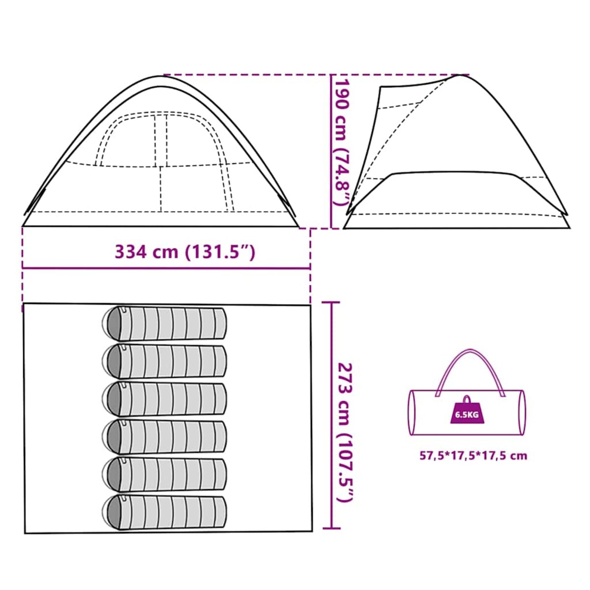 vidaXL Namiot rodzinny, kopułowy, 6-os., niebieski, wodoszczelny