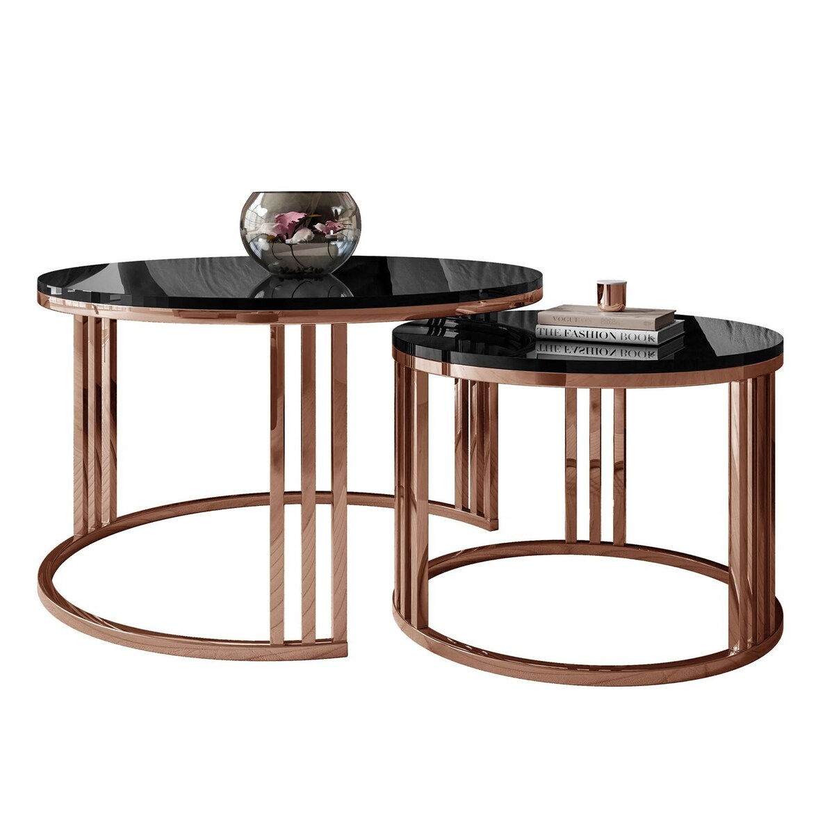 Stolik kawowy LORI 2w1 miedź czarny połysk