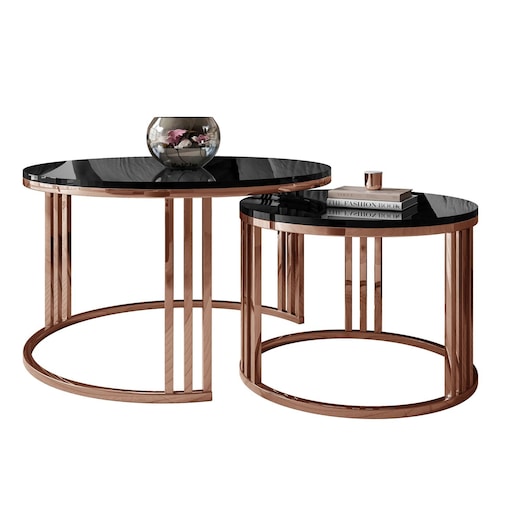 Stolik kawowy LORI 2w1 miedź czarny połysk