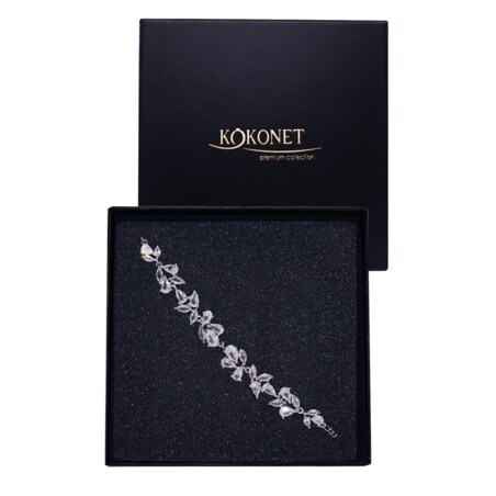 Srebrna bransoletka z listkami cyrkoniami błysk ŚLUB elegancka ozdobna glam