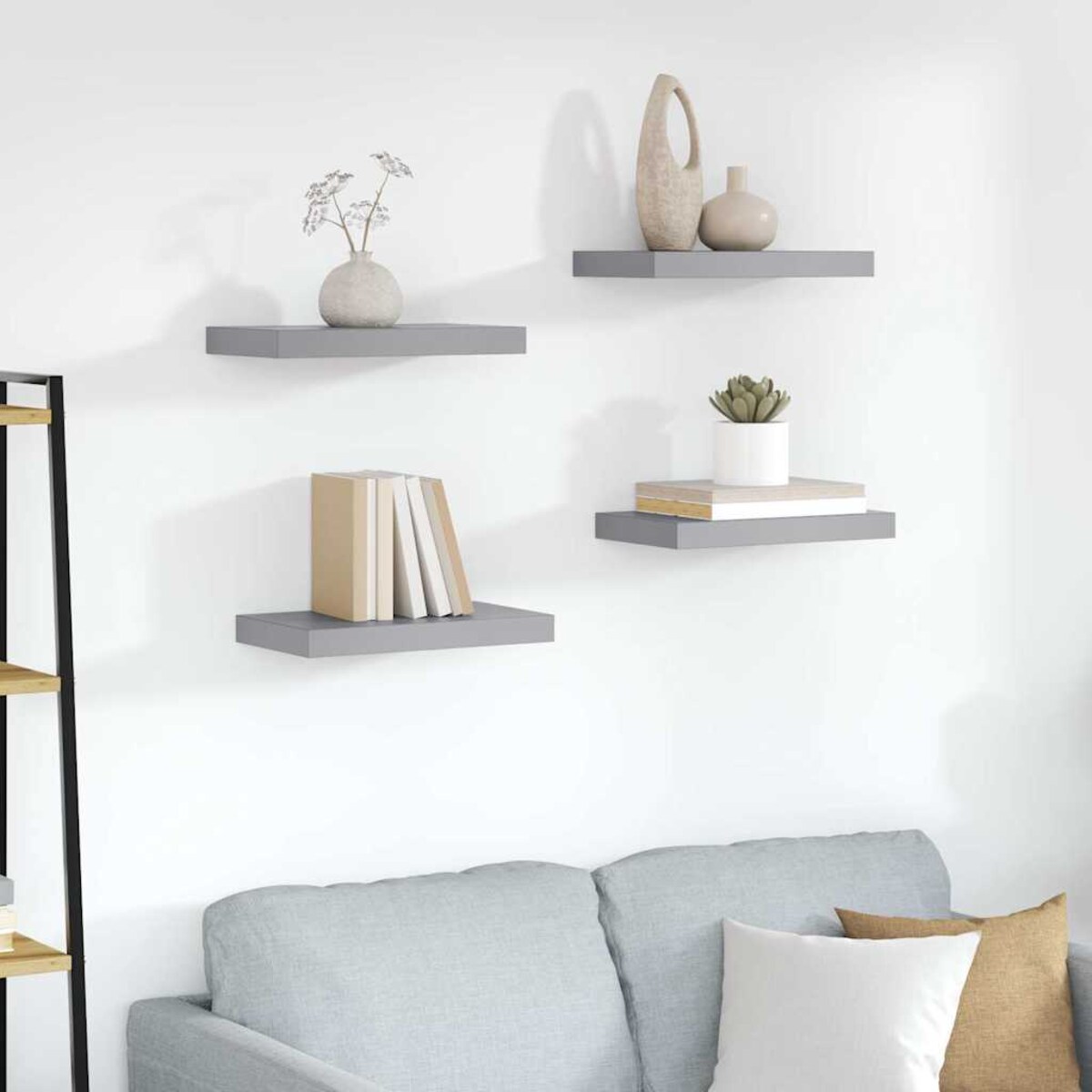 vidaXL Półki ścienne, 4 szt., szare, 23 x 23,5 x 3,8 cm, MDF