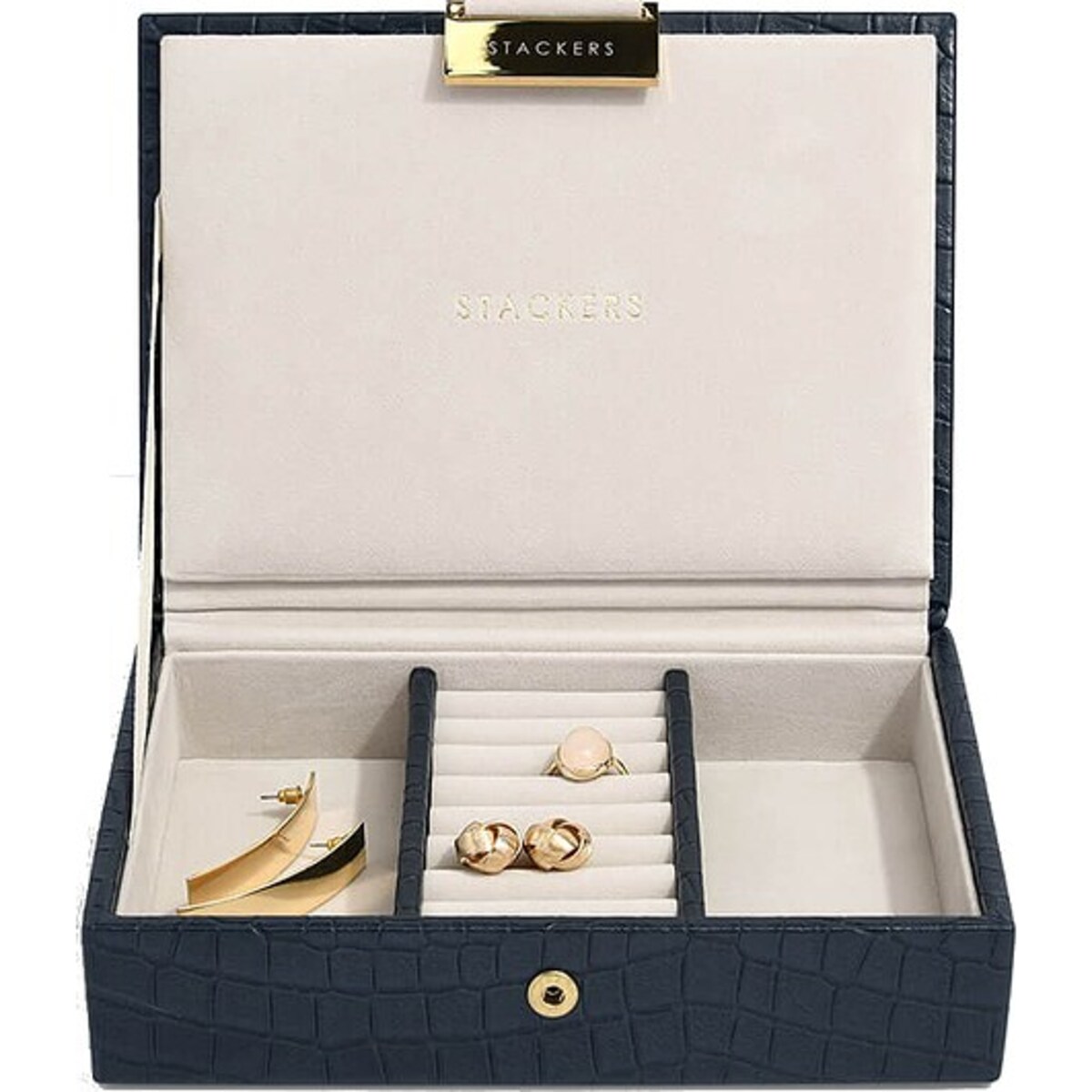 Szkatułka na biżuterię Stackers Croc mini granatowa z pokrywką