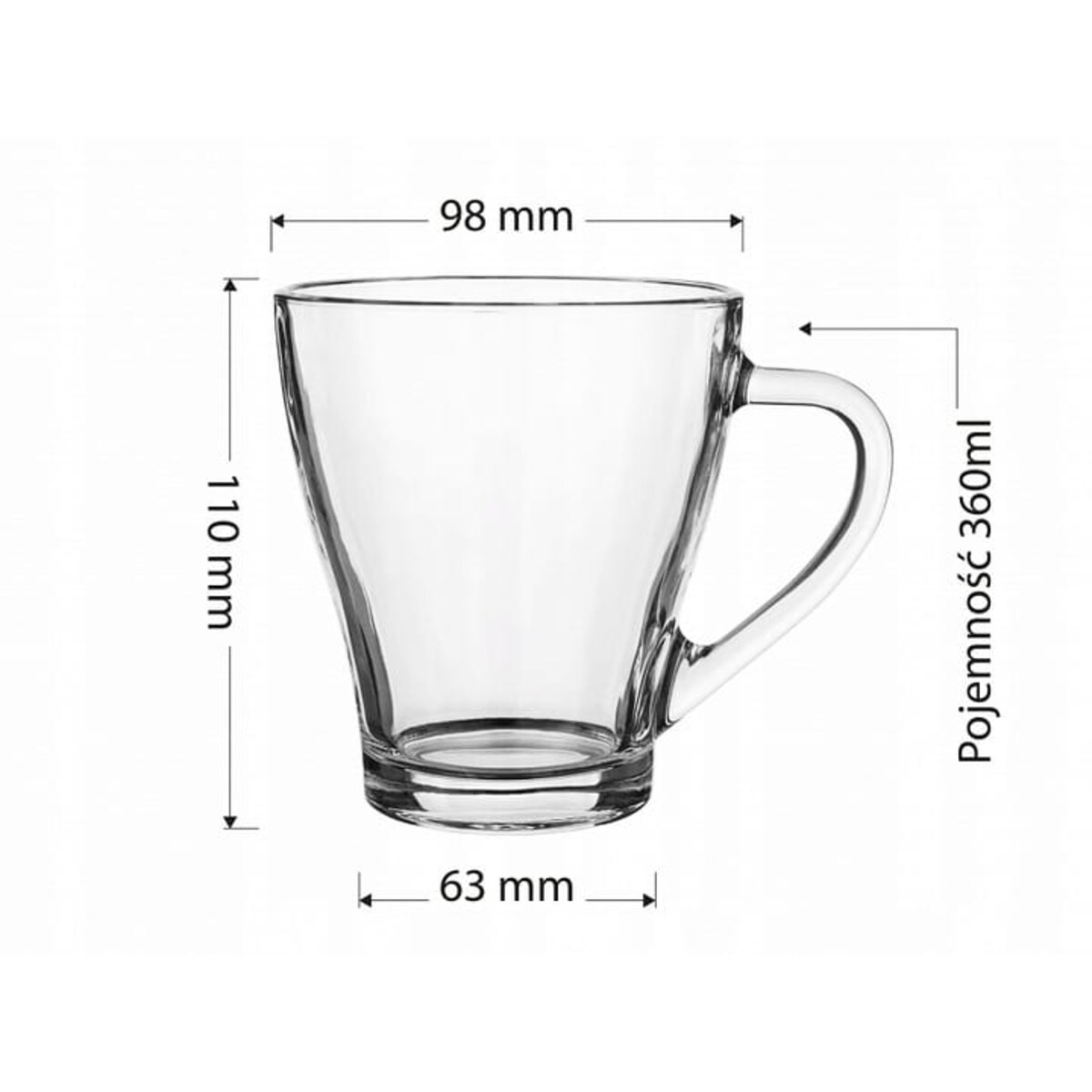 Poręczne Solidne Szklanki Kubki do Kawy Herbaty | 6 x Hugo 360 ml