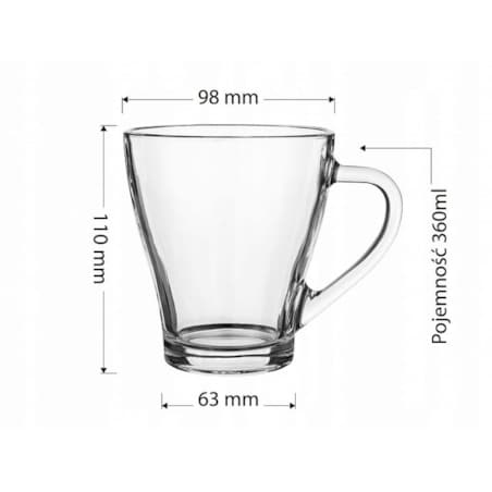 Poręczne Solidne Szklanki Kubki do Kawy Herbaty | 6 x Hugo 360 ml