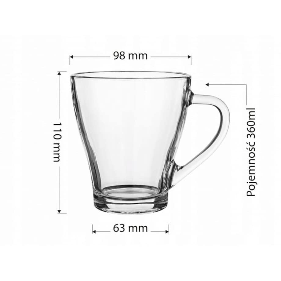 Poręczne Solidne Szklanki Kubki do Kawy Herbaty | 6 x Hugo 360 ml
