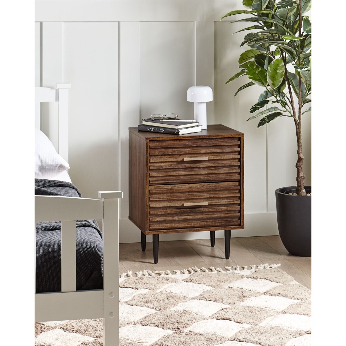 Szafka nocna 2 szuflady MDF Ciemne drewno KEITH