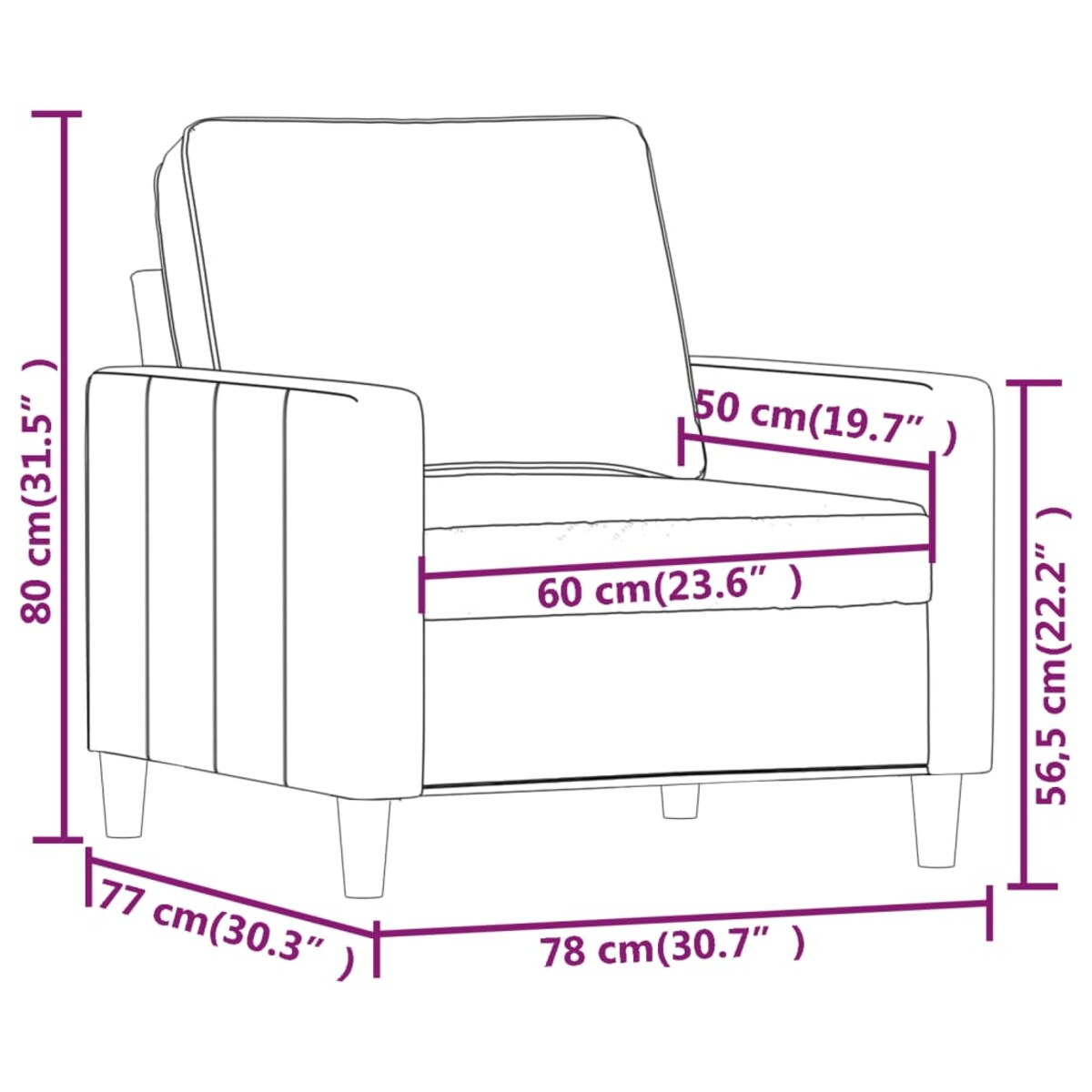 vidaXL Fotel, jasnoszary, 60 cm, obity aksamitem
