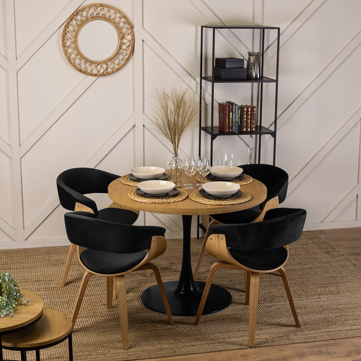 Krzesło Drewniane Gięte Welurowe Kuchenne Do Salonu Jadalni Czarne Dąb GARY