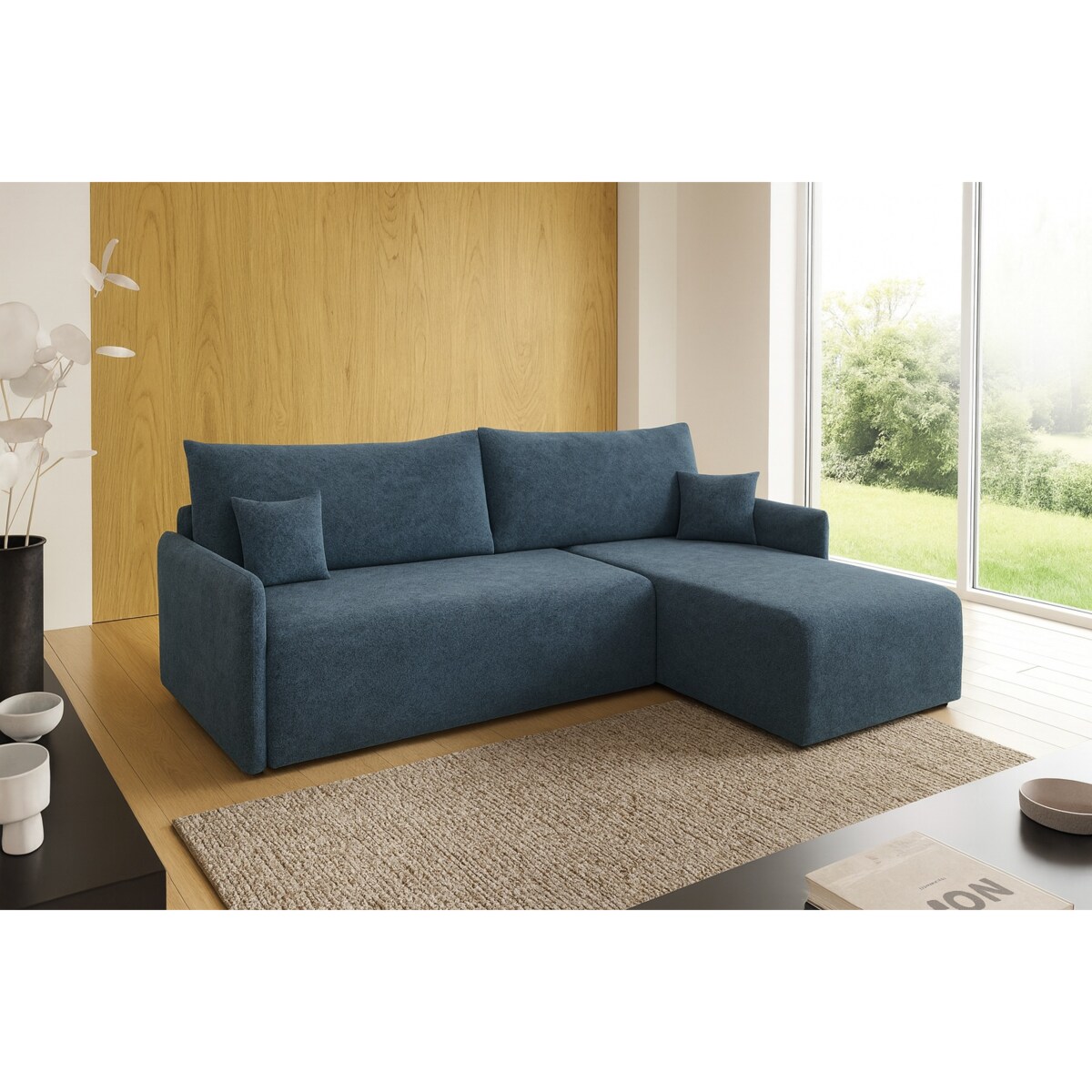 Narożnik z funkcją spania VALIA i pojemnikiem na pościel, granatowy