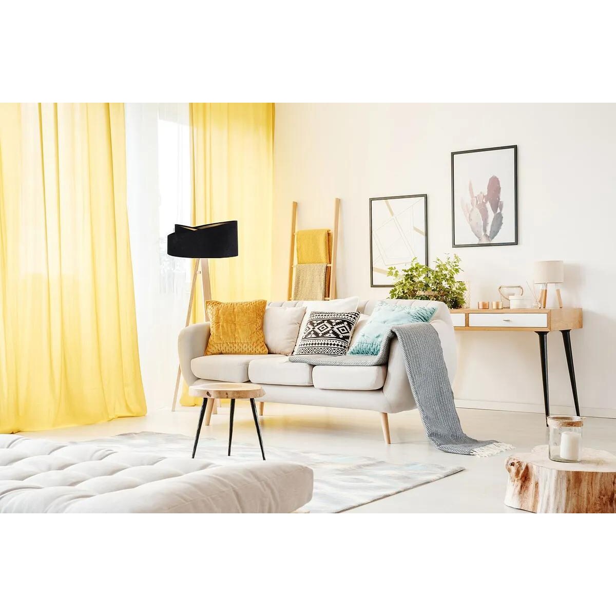 Lampa stojąca GEMSTONE czarna/złota/sosna