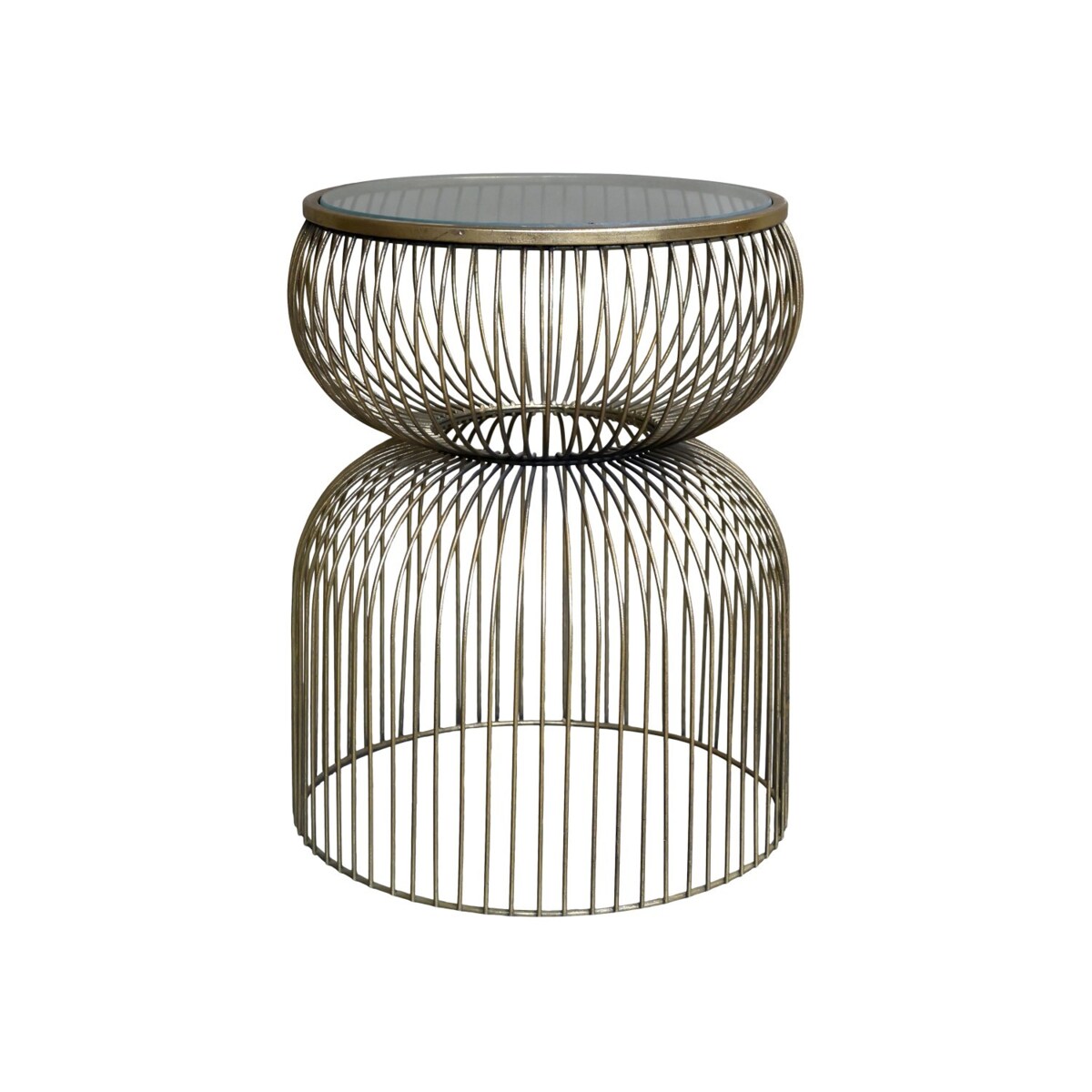 Stolik metalowy antyczny mosiądz ze szklanym blatem