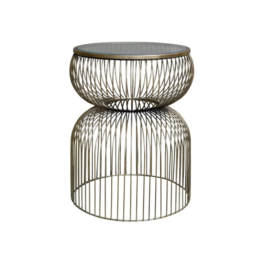 Stolik metalowy antyczny mosiądz ze szklanym blatem