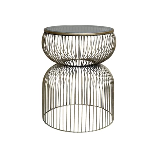 Stolik metalowy antyczny mosiądz ze szklanym blatem