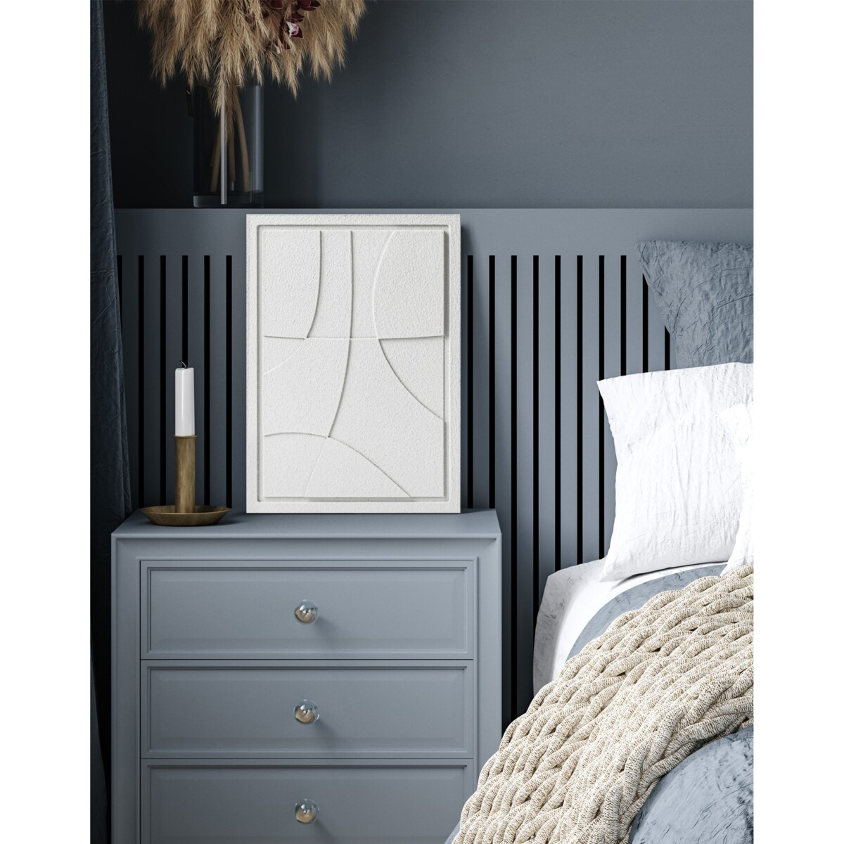 Obraz 3D 50x70cm Abstract III – Dekoracja Ścienna z Tynku Naturalnego, Bianco Minimalistyczny Relief