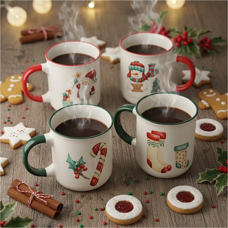 Kubki Świąteczne Zestaw Kubków Świątecznych 4 Szt X 200 Ml