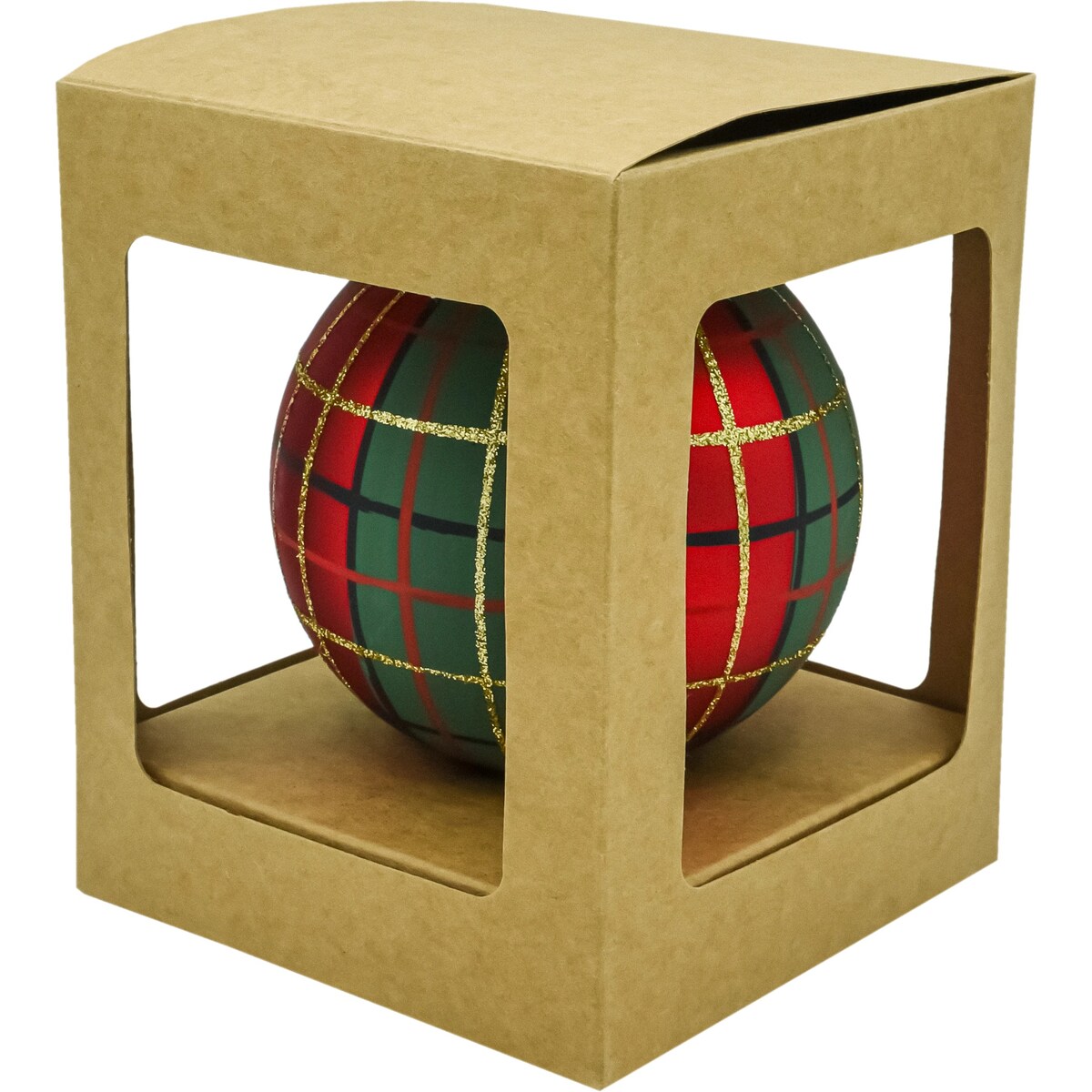 Bombka choinkowa: Szkocka krata ze złotymi akcentami: czerwono-zielona