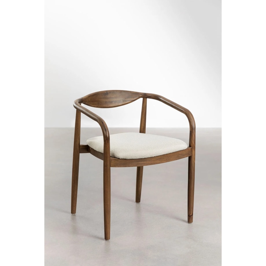 Krzesło z drewna z szenilowym siedziskiem Mallory brązowe