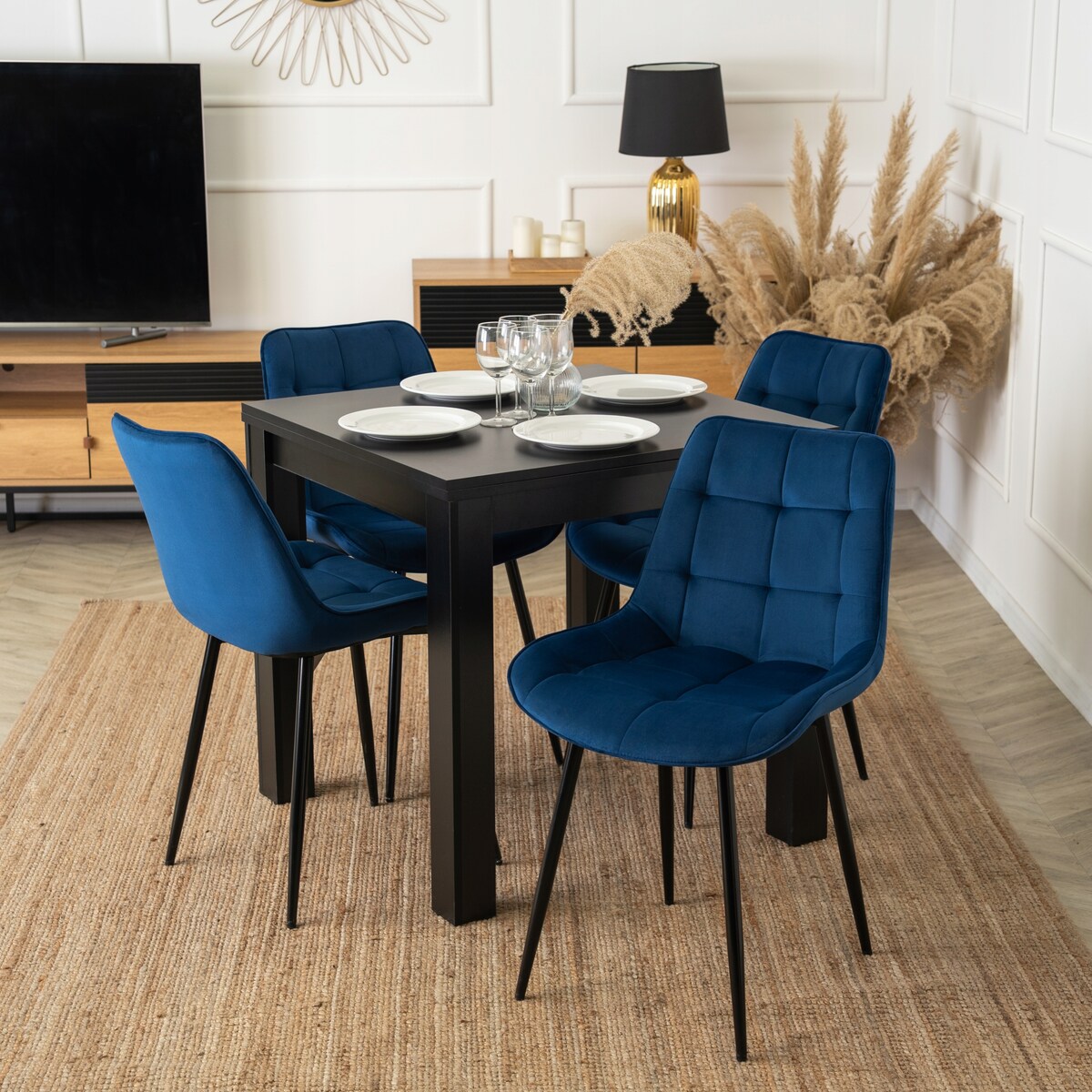Krzesło Tapicerowane Welurowe Do Salonu Jadalni Kuchenne Granatowe CHRIS