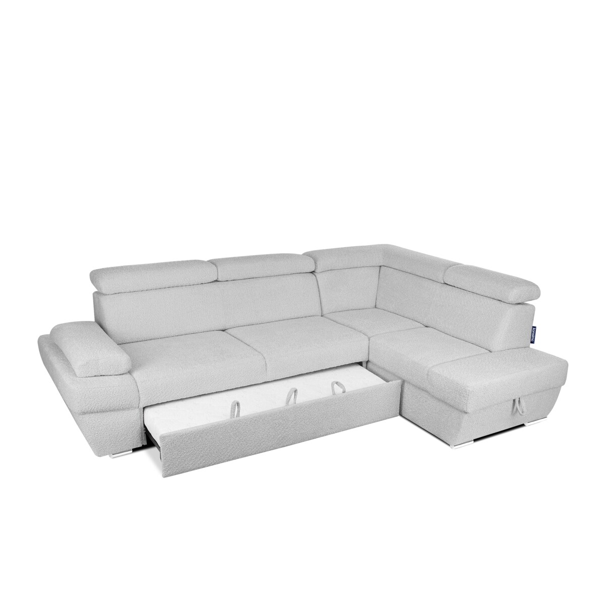 KONSIMO RATLO Narożnik rozkładany jagnięcy z pojemnikiem na pościel, szary, prawy