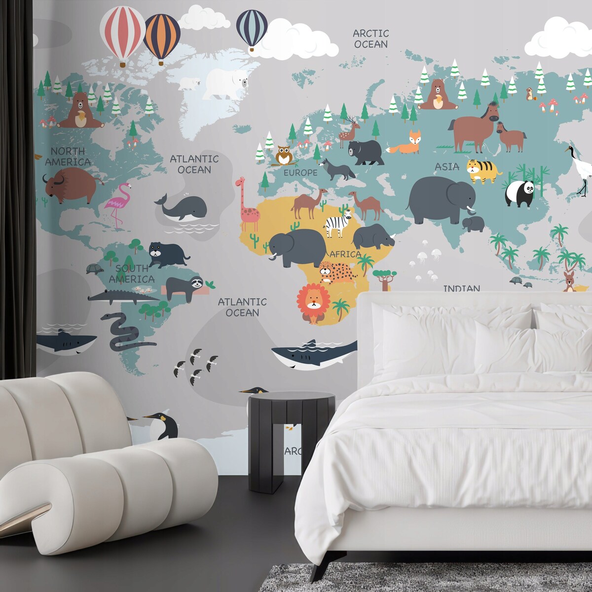 Fototapeta Mapa_Swiata_Ze_Zwierzetami Do Sypialni Salonu Ścienna 400X280