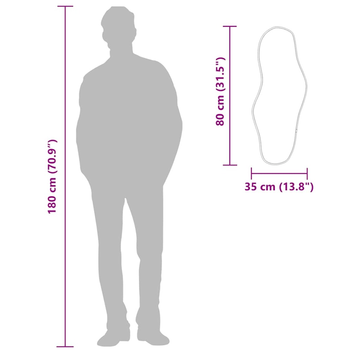 vidaXL Lustro ścienne, srebrne, 80x35 cm