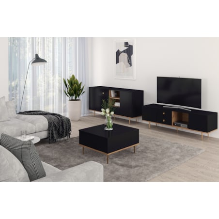 Czarny nowoczesny stolik kawowy Skandica HARMONI z otwieranym blatem