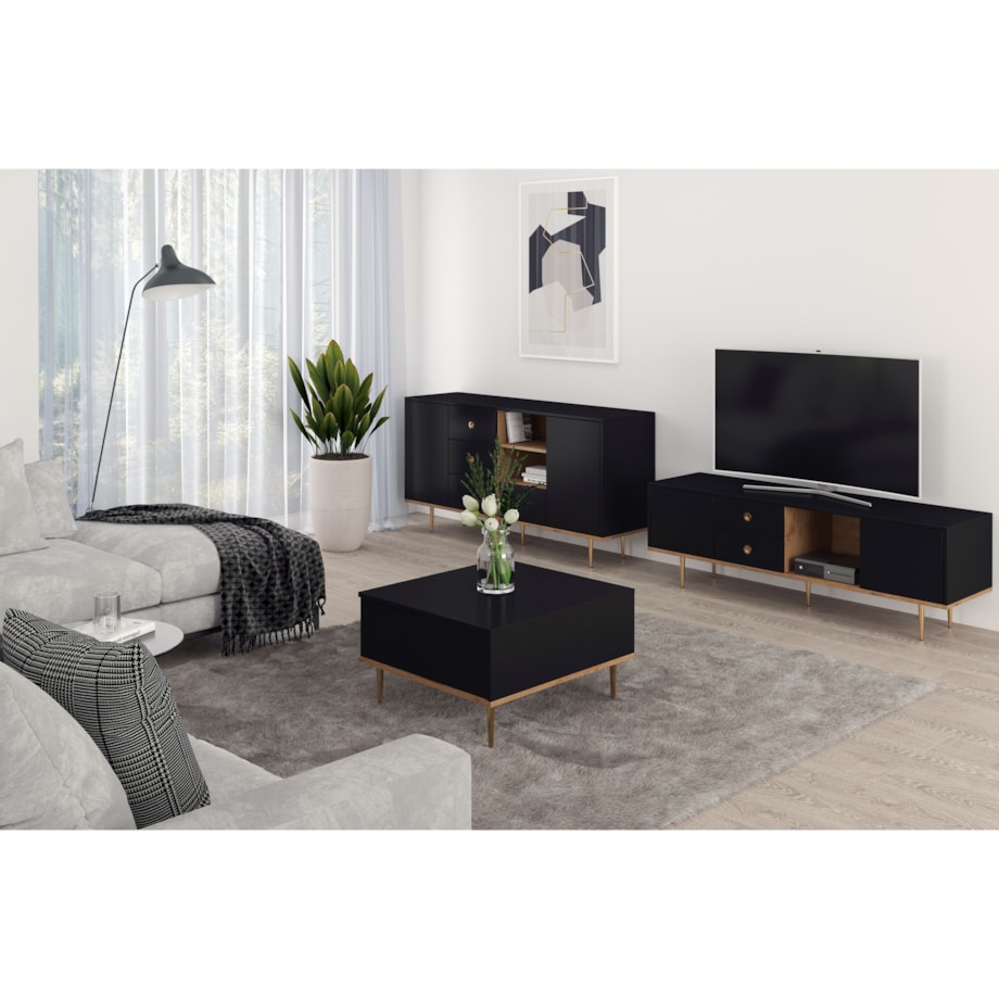 Czarny nowoczesny stolik kawowy Skandica HARMONI z otwieranym blatem