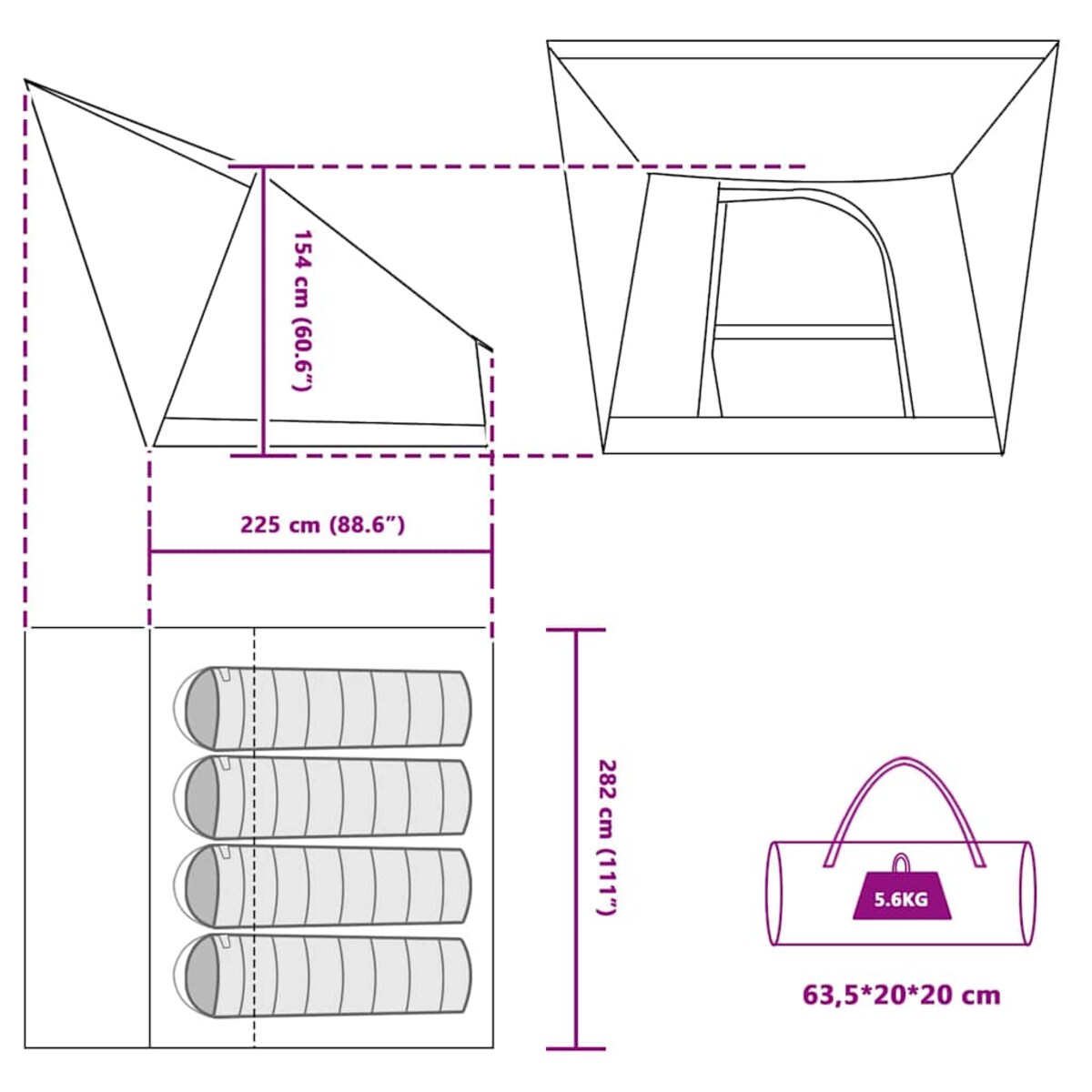 vidaXL Namiot campingowy Zielony 282 x 225 x 154 cm Poliester