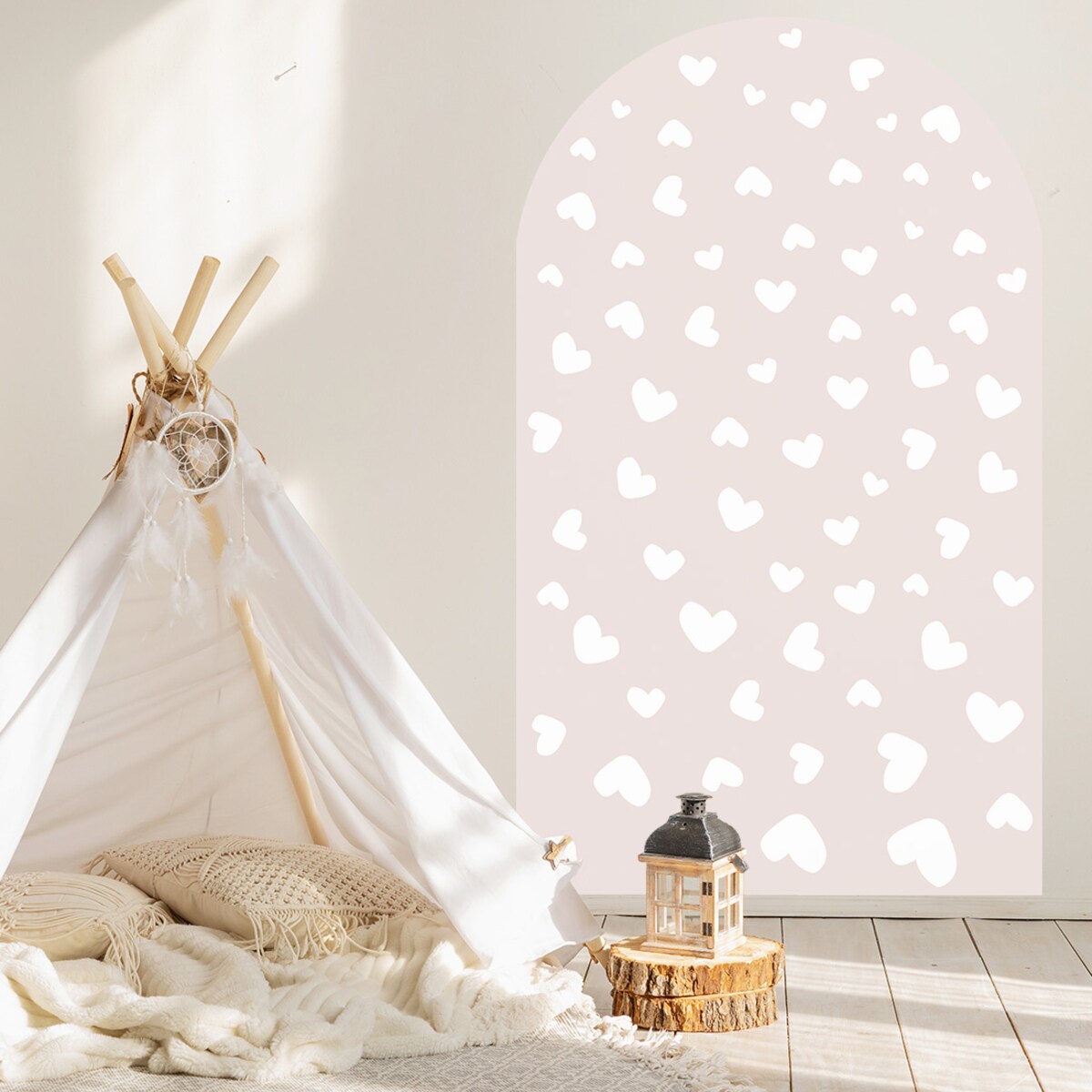 Naklejka na ścianę łuk brudny róż - serca L